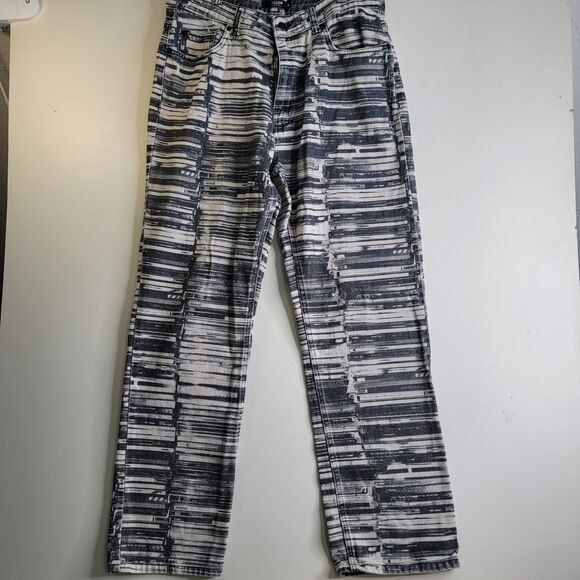 Jaded London Denim - Jaded London Graphic Print Jeans W32 Black White Straight Leg Y2K Streetwear